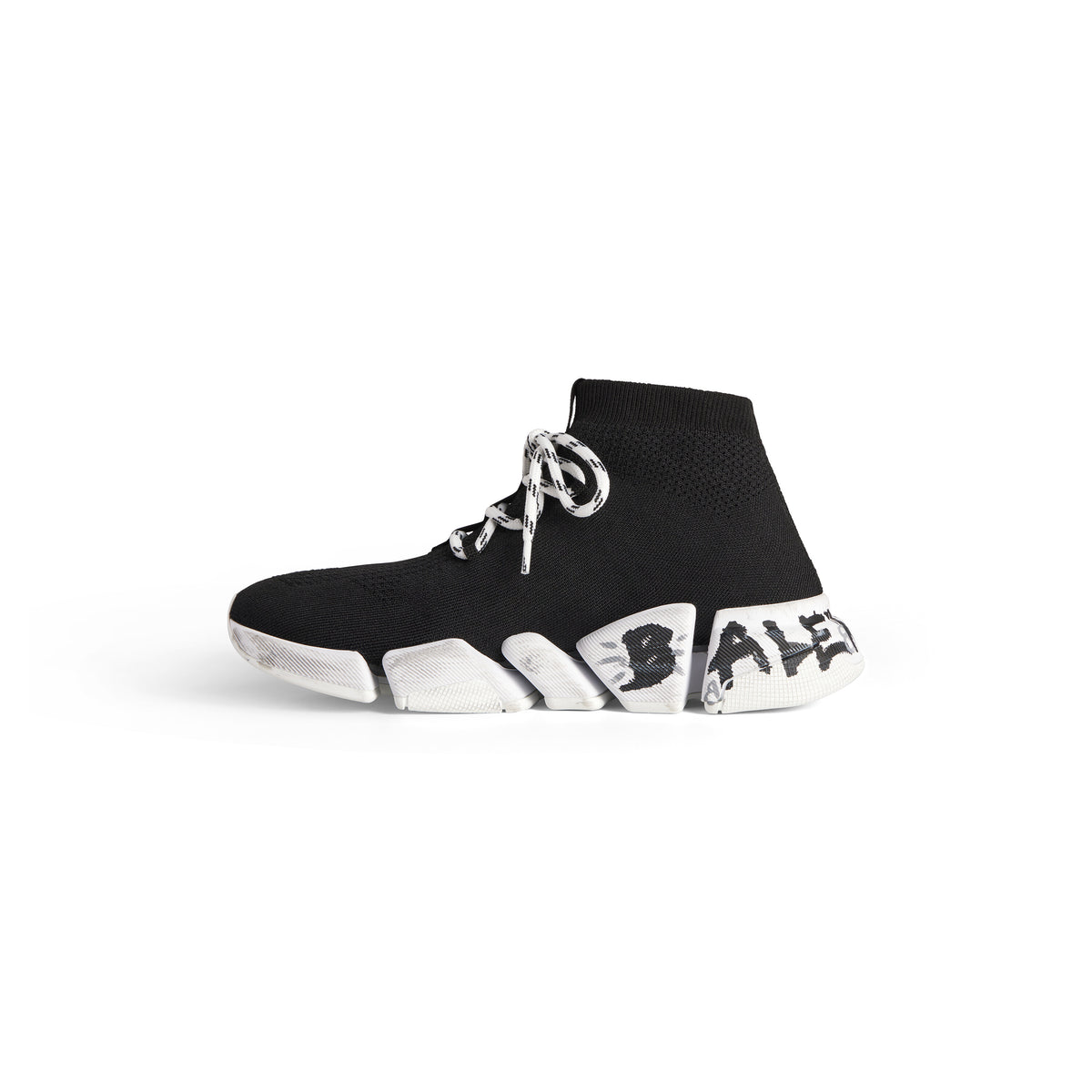 Speed 2.0 Lace-Up Graffiti Recycled Knit Sneakers - Black & White
