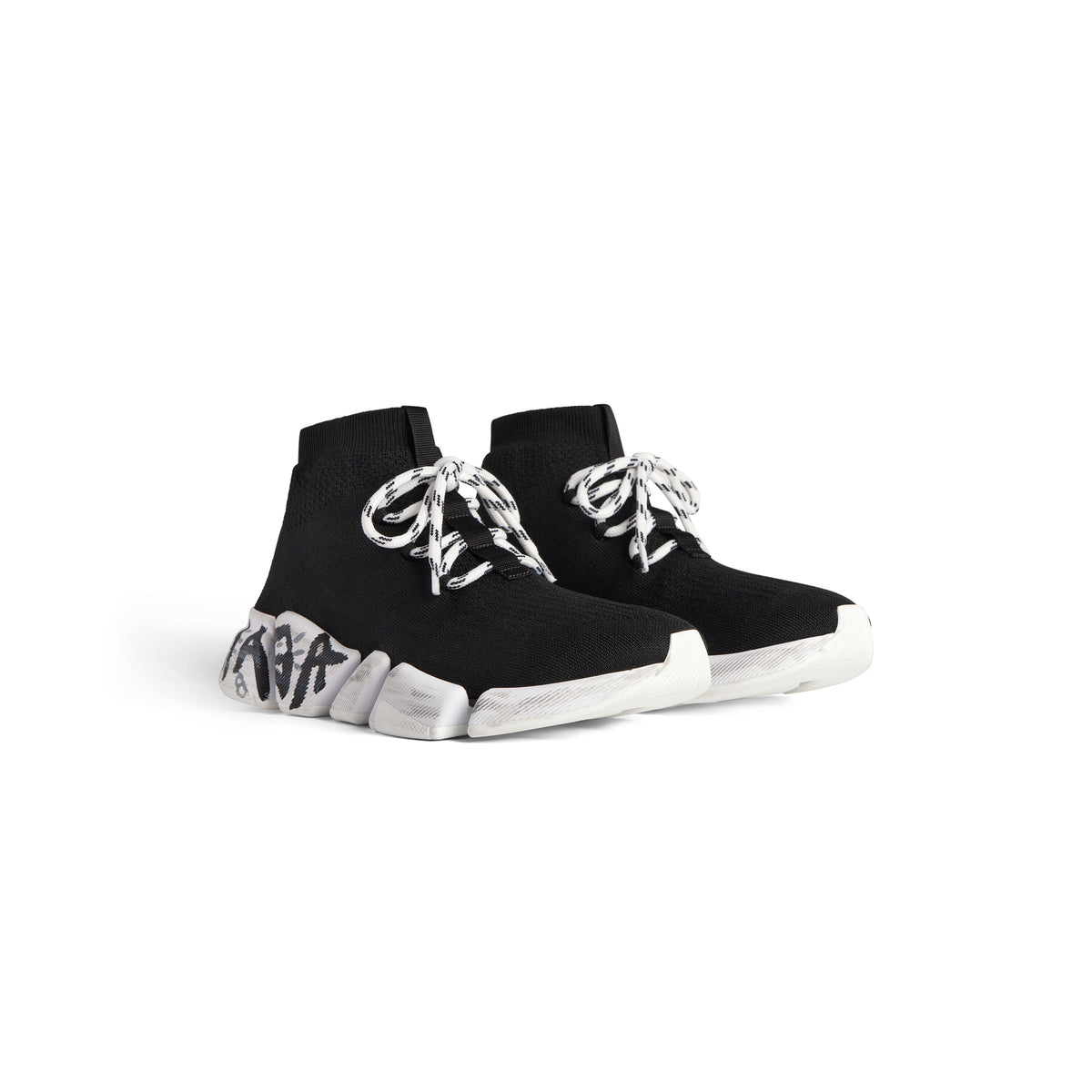 Speed 2.0 Lace-Up Graffiti Recycled Knit Sneakers - Black & White