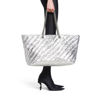 Crush Large Carry All Tote Bag Metallized Quilted - Silver