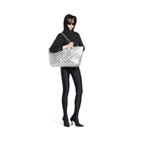 Crush Large Carry All Tote Bag Metallized Quilted - Silver
