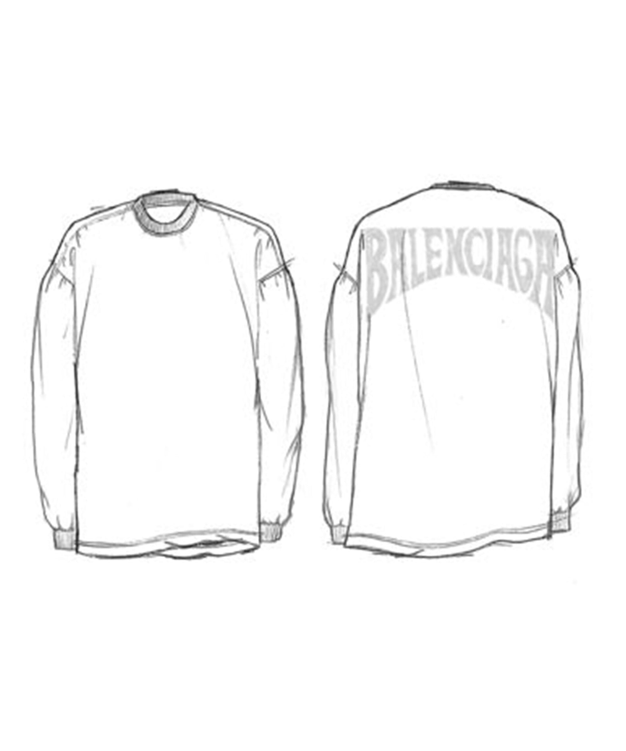 Bal Hand Drawn Stretch-Out Long Sleeve T-Shirt Oversized - Faded Blue & Black