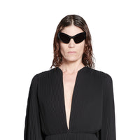 V-Neck Pleated Dress - Black