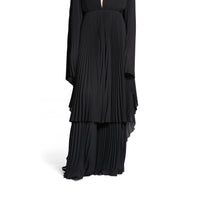 V-Neck Pleated Dress - Black