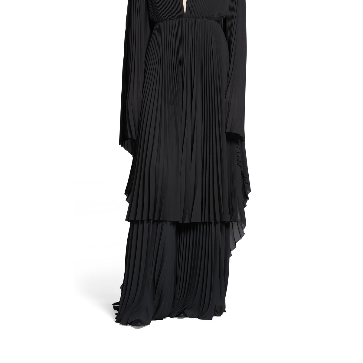 V-Neck Pleated Dress - Black
