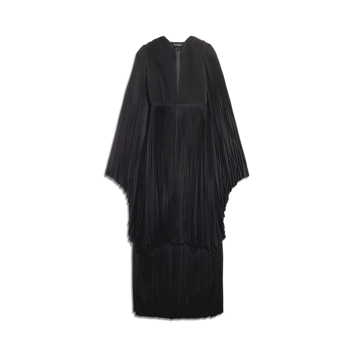 V-Neck Pleated Dress - Black