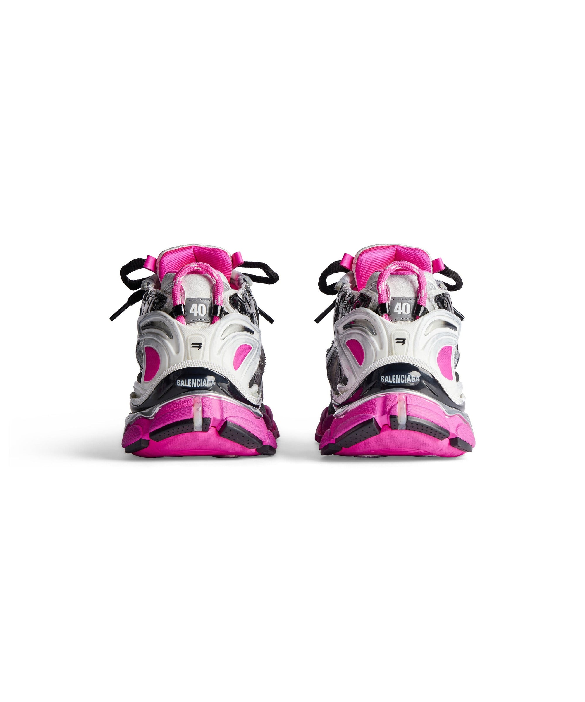 Runner Sneakers - Silver & Black & Fluo Pink