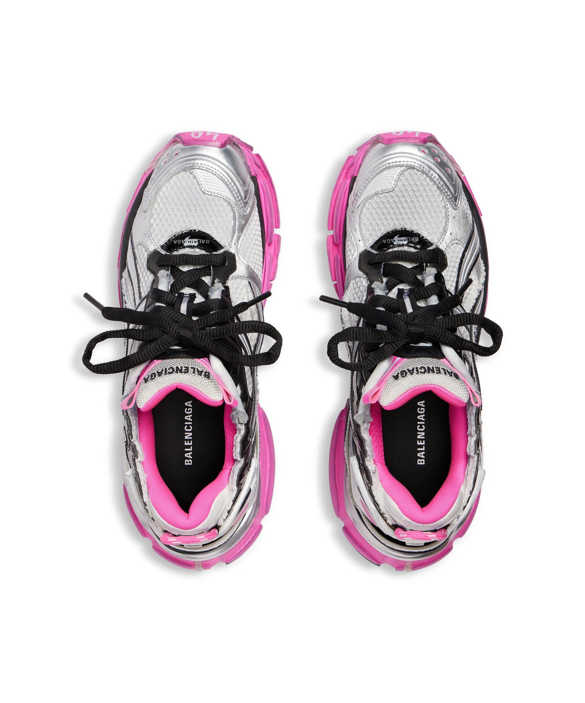 Runner Sneakers - Silver & Black & Fluo Pink
