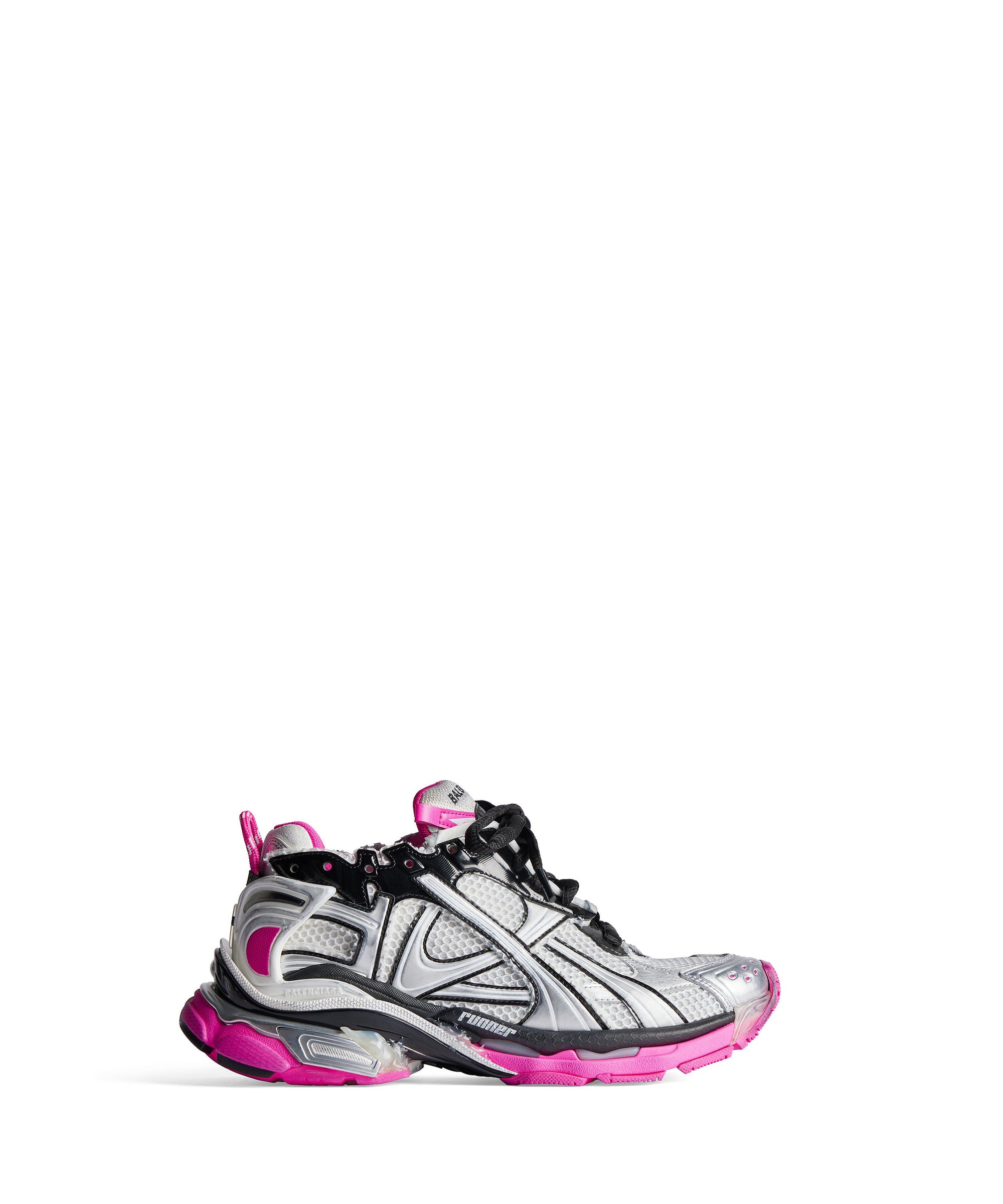 Runner Sneakers - Silver & Black & Fluo Pink