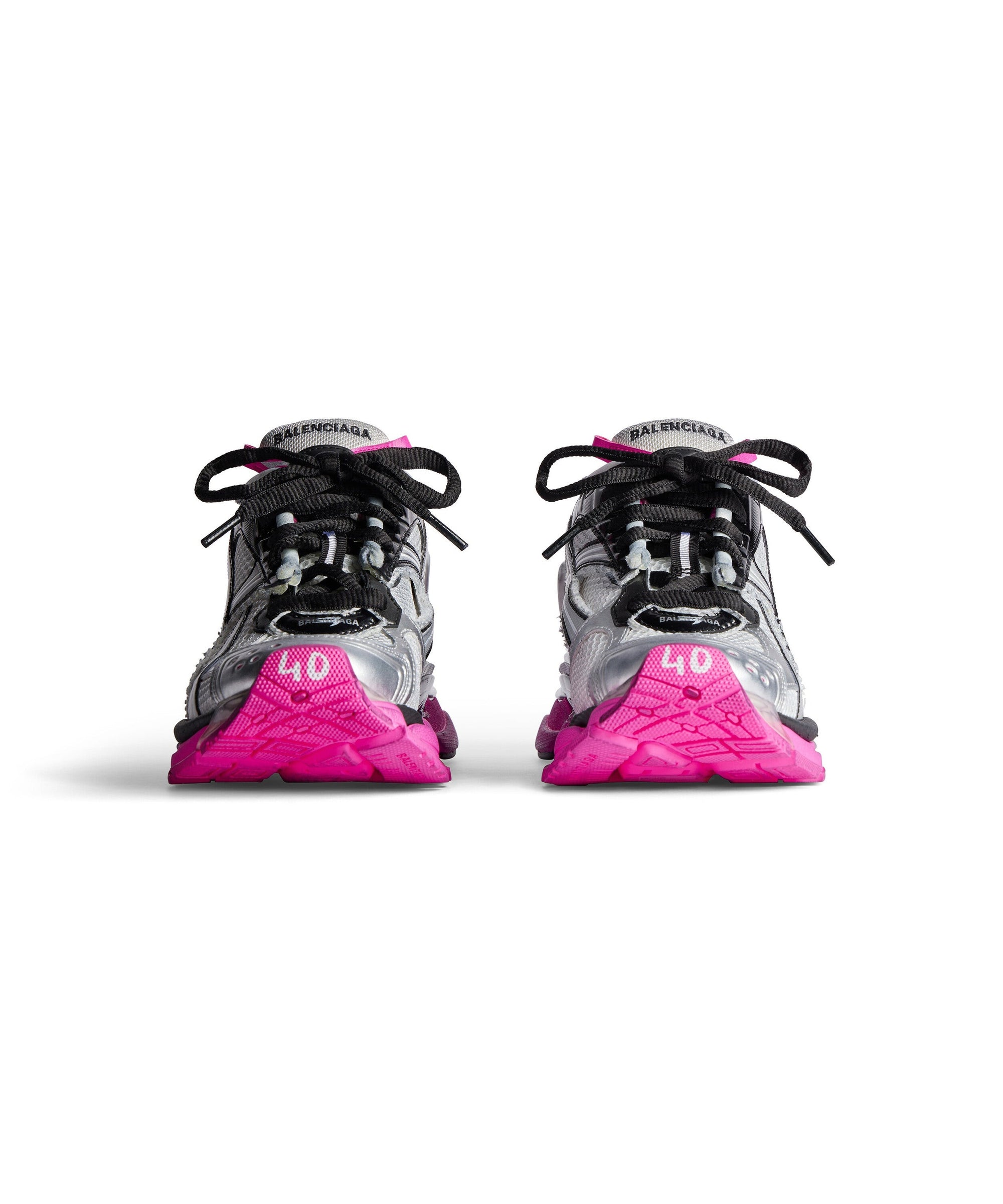 Runner Sneakers - Silver & Black & Fluo Pink