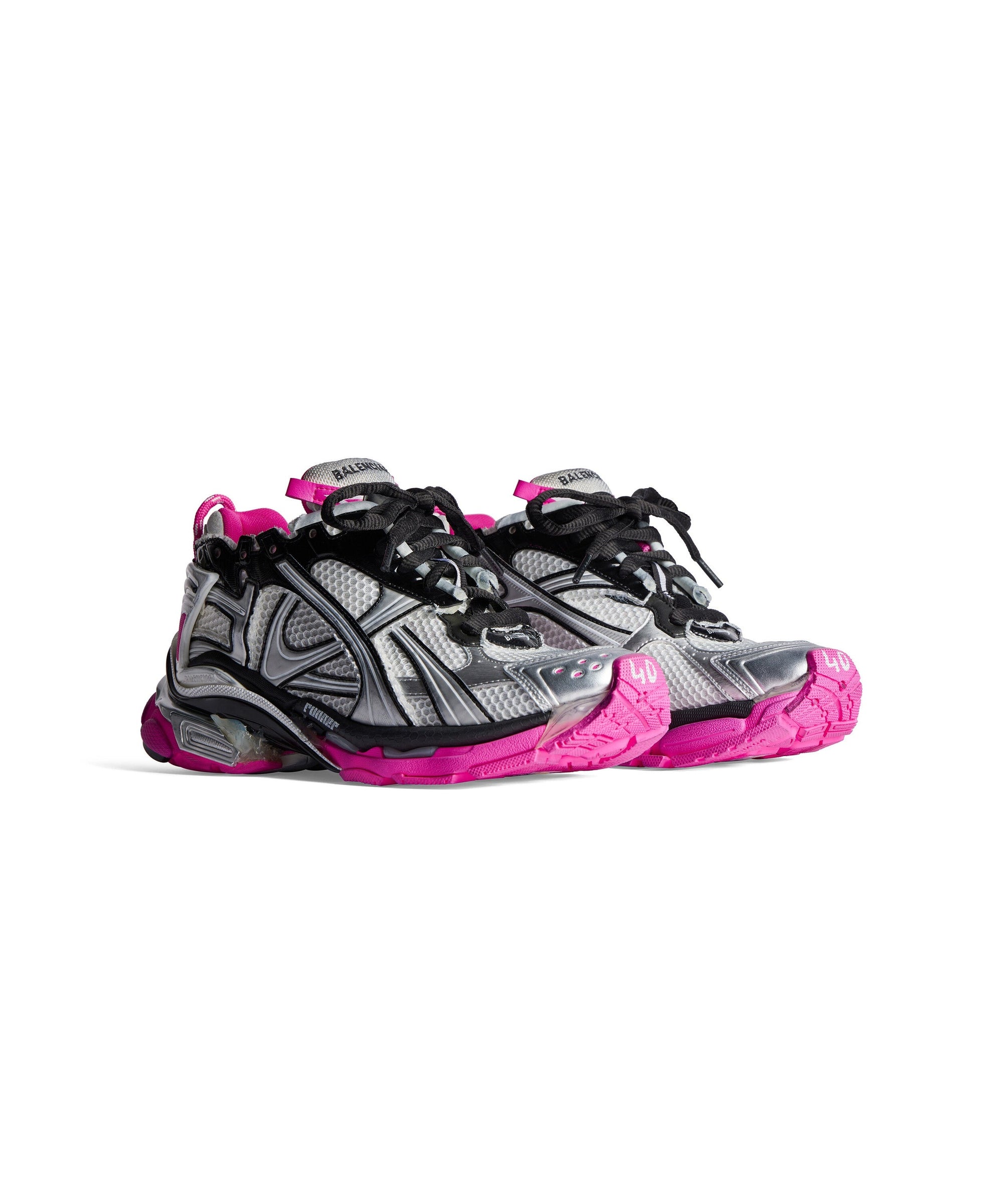 Runner Sneakers - Silver & Black & Fluo Pink