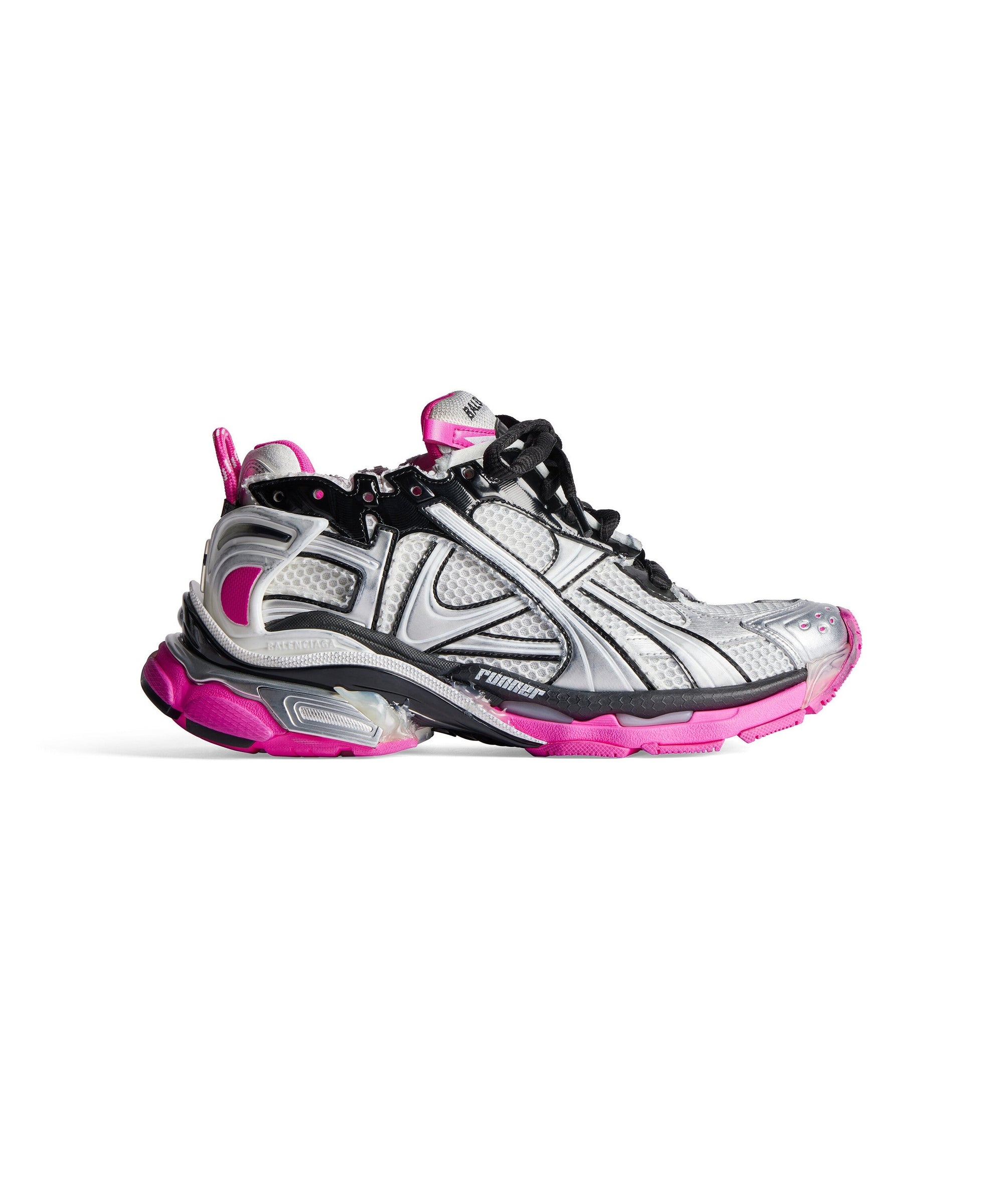 Runner Sneakers - Silver & Black & Fluo Pink