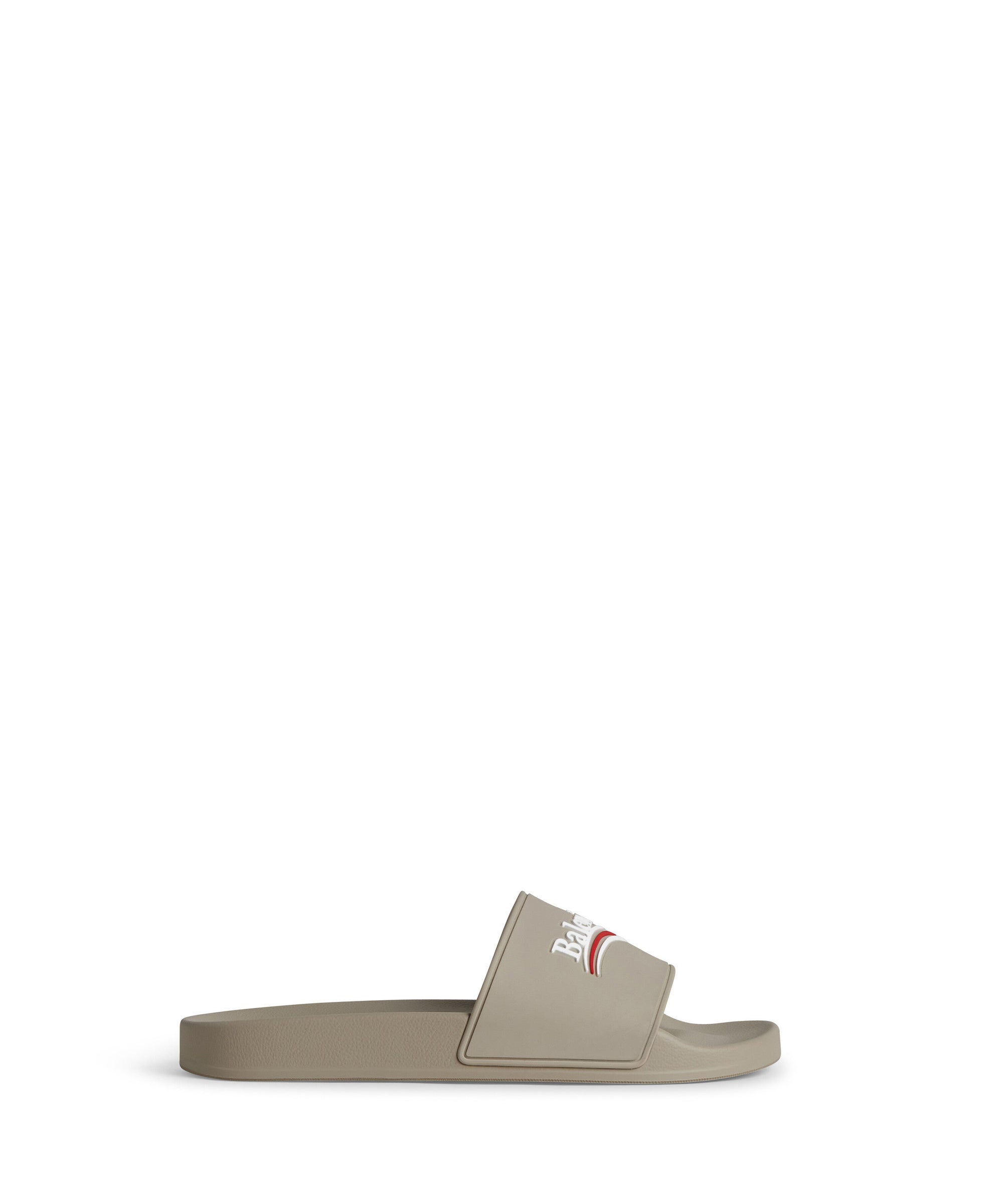 Pool Slide Sandals - Dark Beige & White & Red