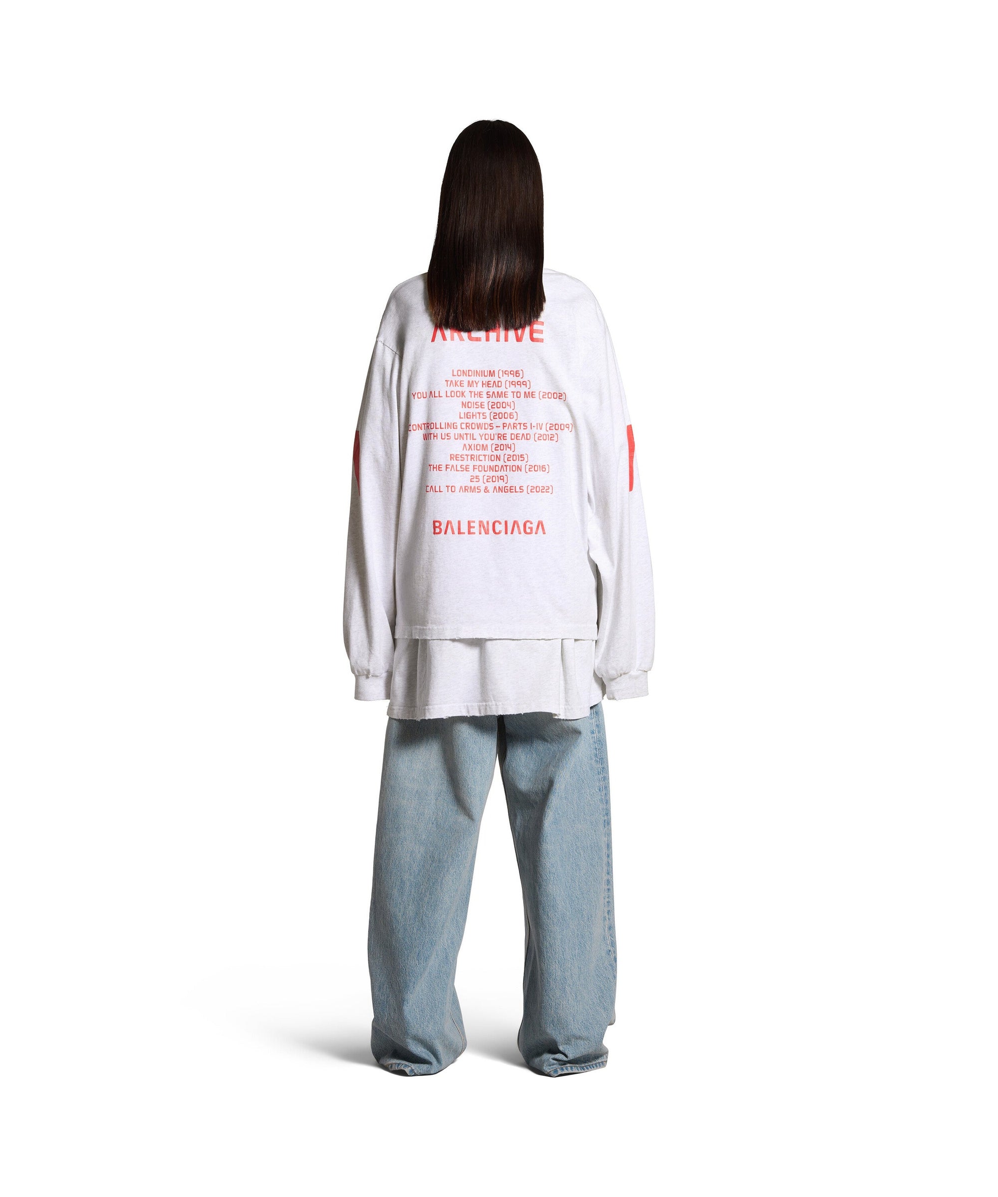 Balenciaga Music x Archives Series Connected Long Sleeve T-Shirt - Grey & Red