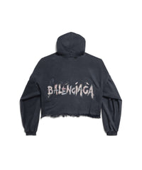 Balenciaga Nail Polish Cropped Hoodie - Faded Washed Black