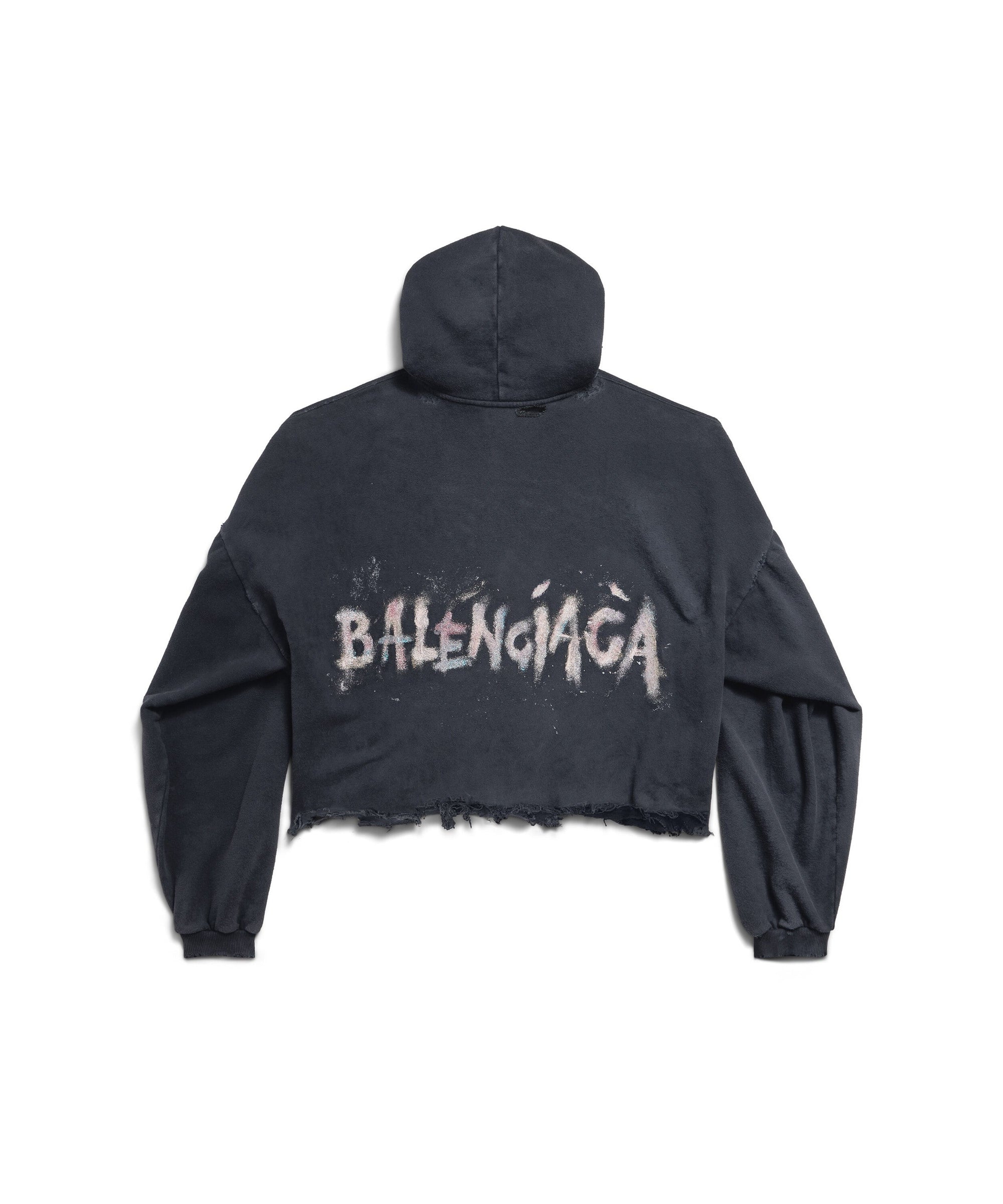 Balenciaga Nail Polish Cropped Hoodie - Faded Washed Black