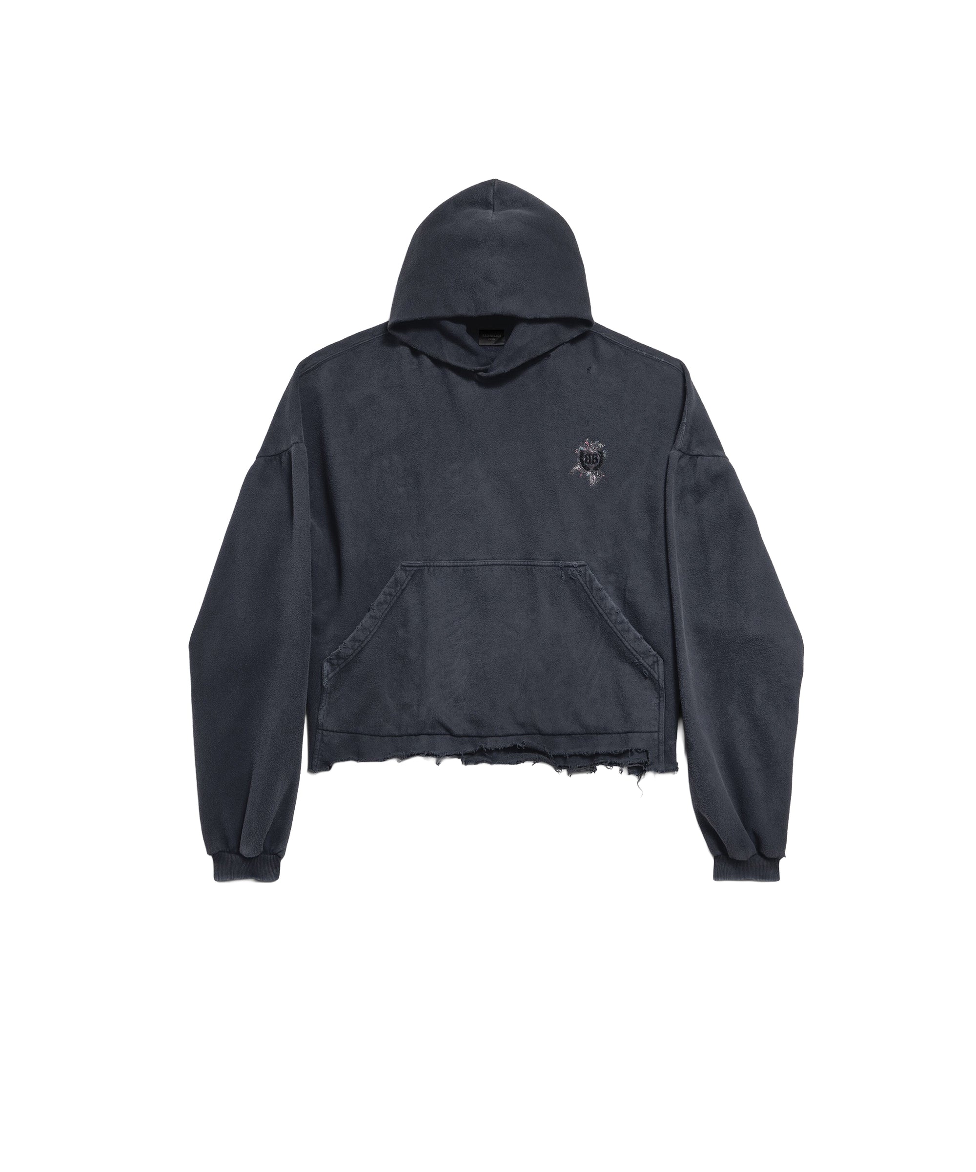 Balenciaga Nail Polish Cropped Hoodie - Faded Washed Black