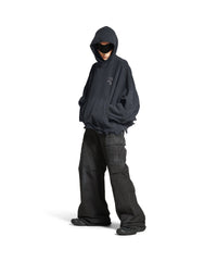 Balenciaga Nail Polish Cropped Hoodie - Faded Washed Black