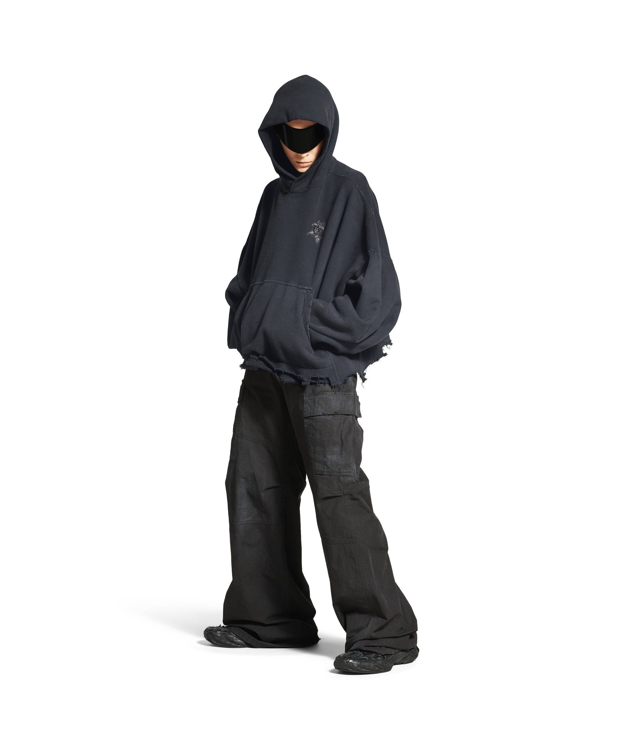 Balenciaga Nail Polish Cropped Hoodie - Faded Washed Black