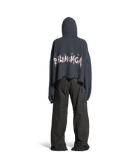 Balenciaga Nail Polish Cropped Hoodie - Faded Washed Black