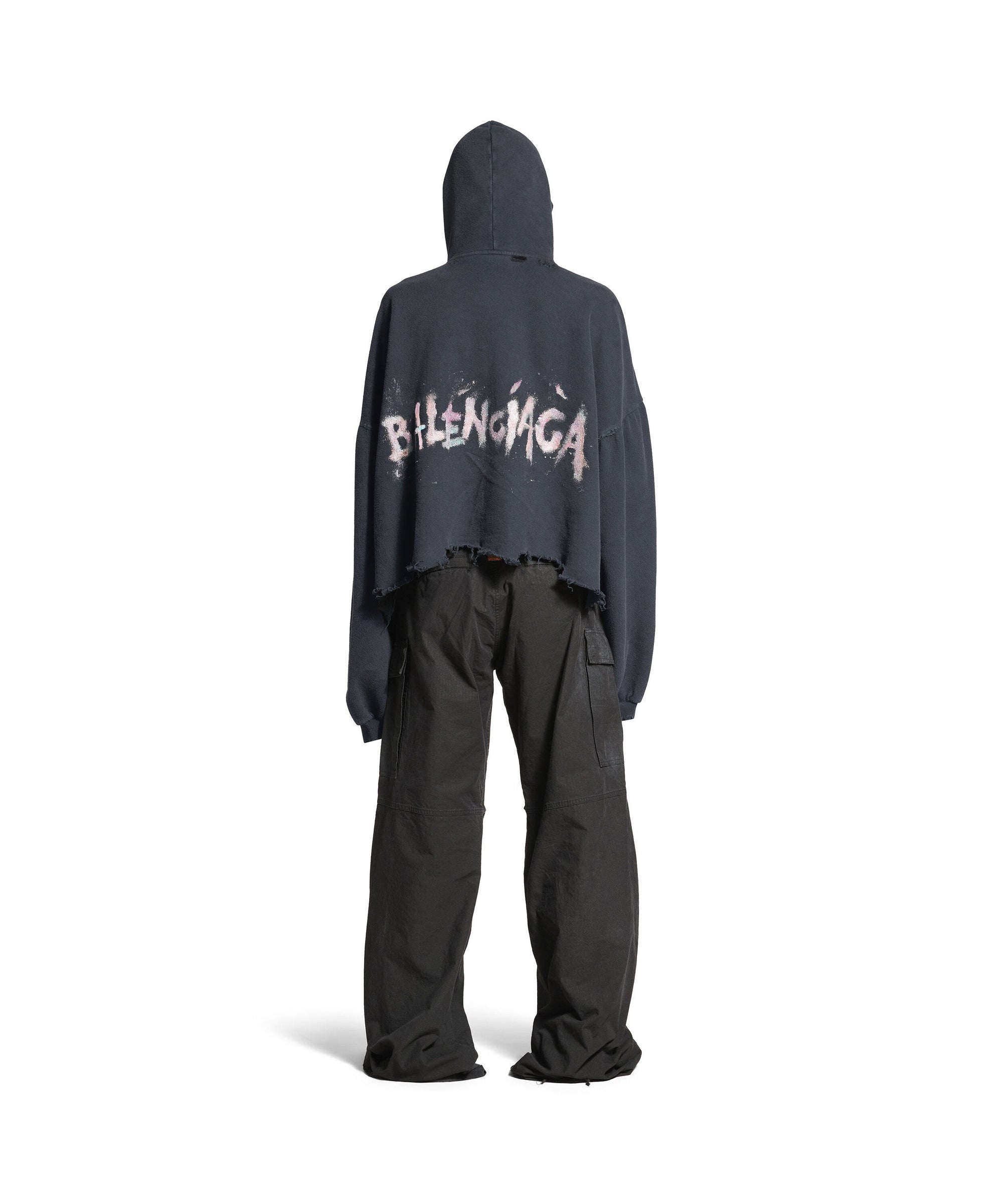 Balenciaga Nail Polish Cropped Hoodie - Faded Washed Black