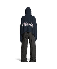 Balenciaga Nail Polish Cropped Hoodie - Faded Washed Black