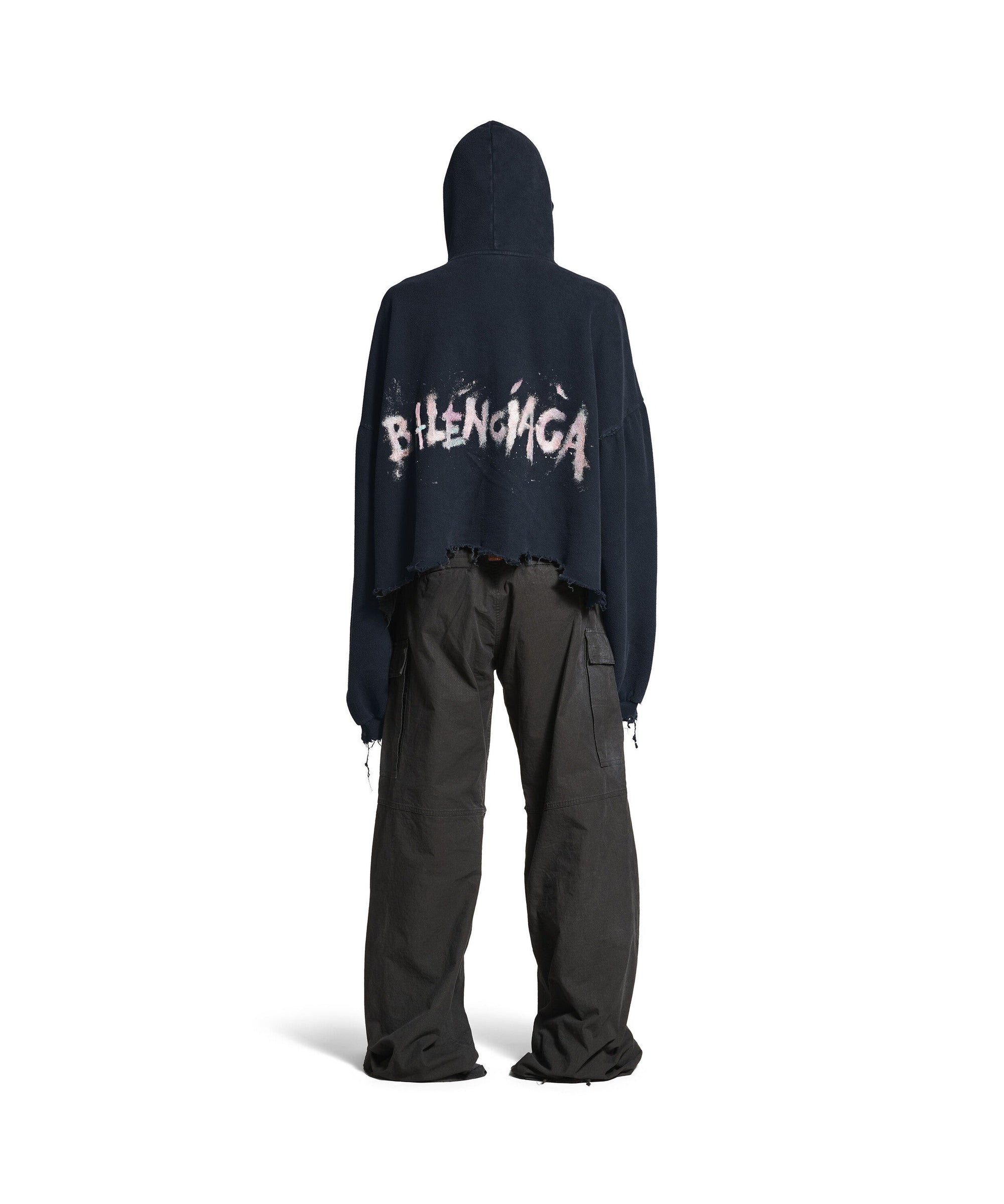 Balenciaga Nail Polish Cropped Hoodie - Faded Washed Black