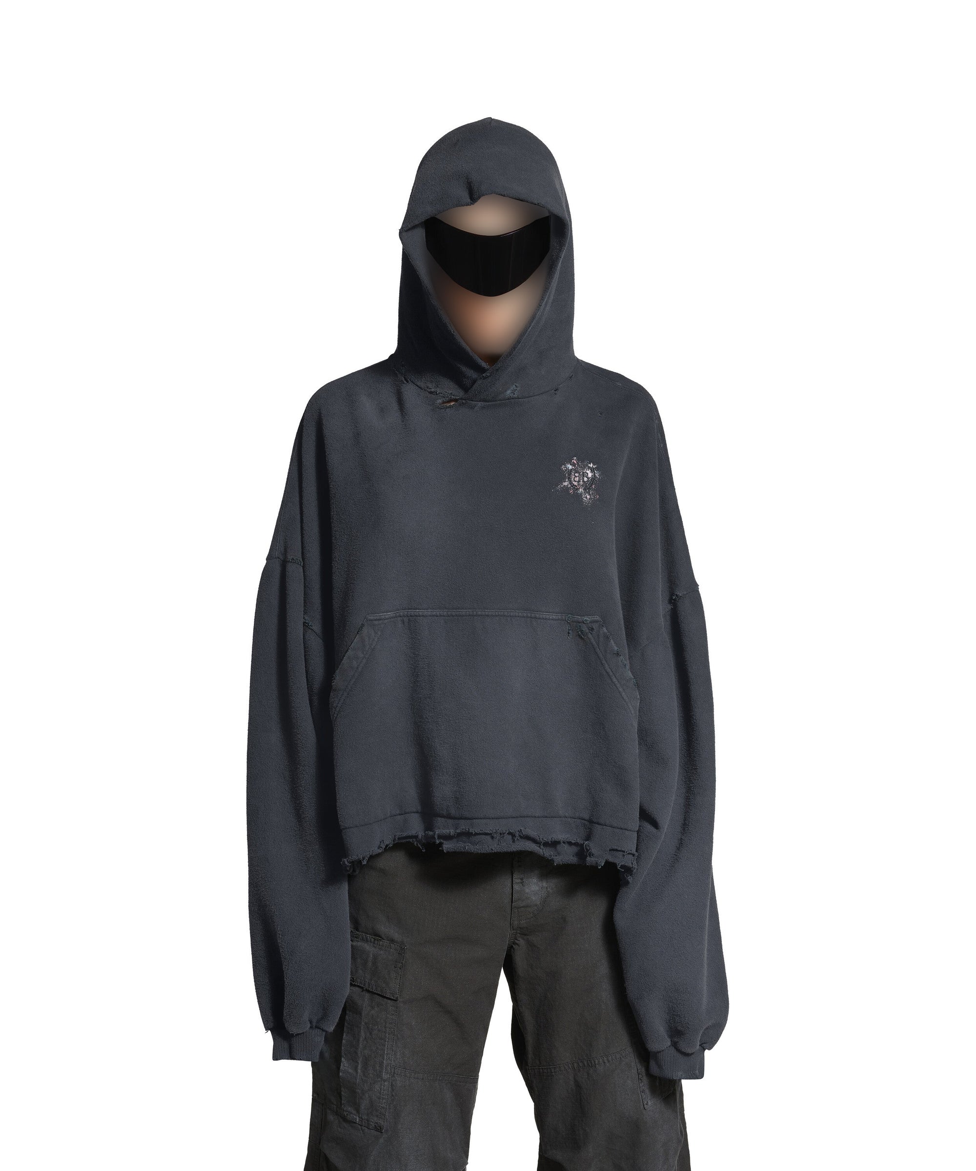 Balenciaga Nail Polish Cropped Hoodie - Faded Washed Black