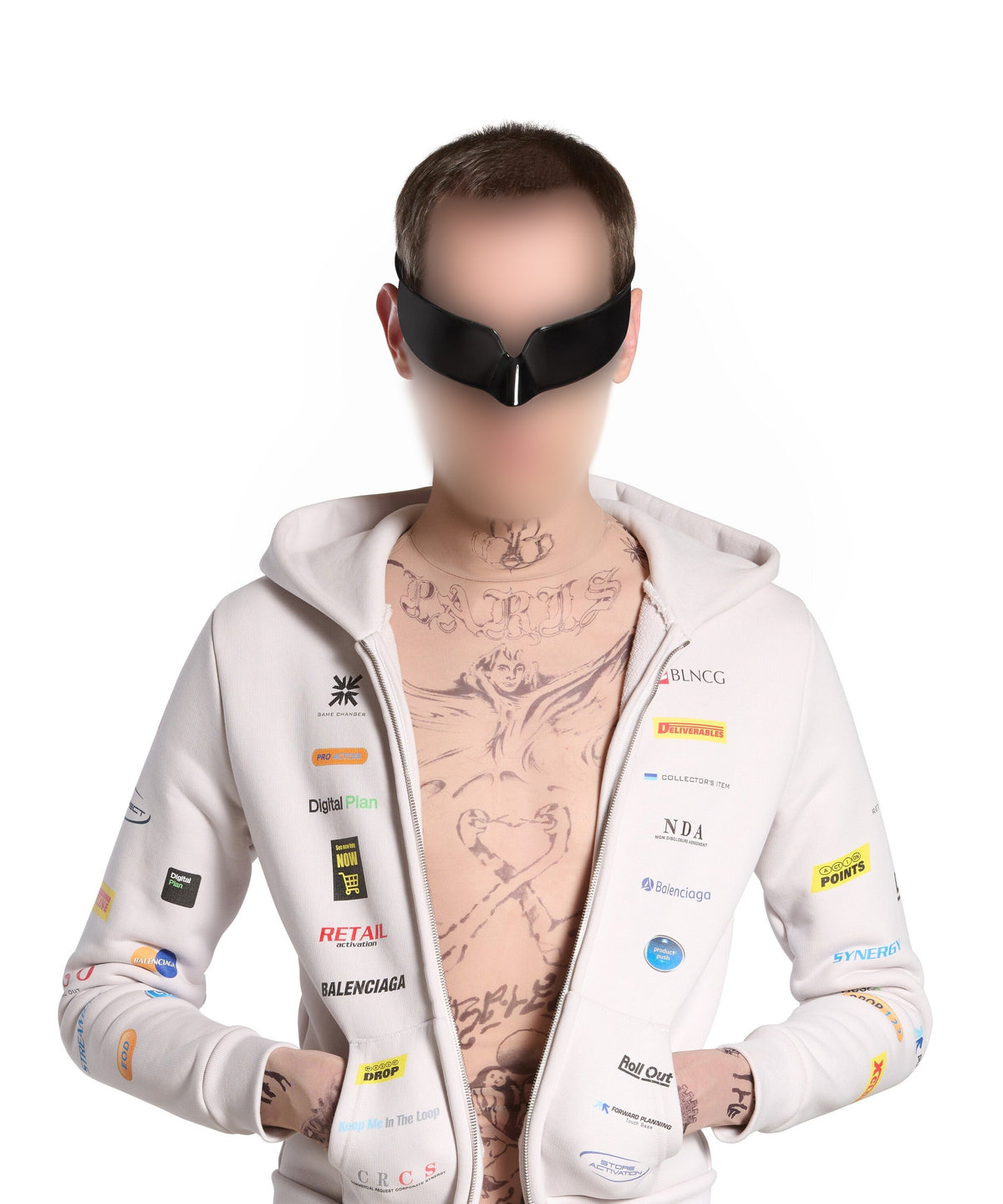 Business English Zip-Up Hoodie - Off White