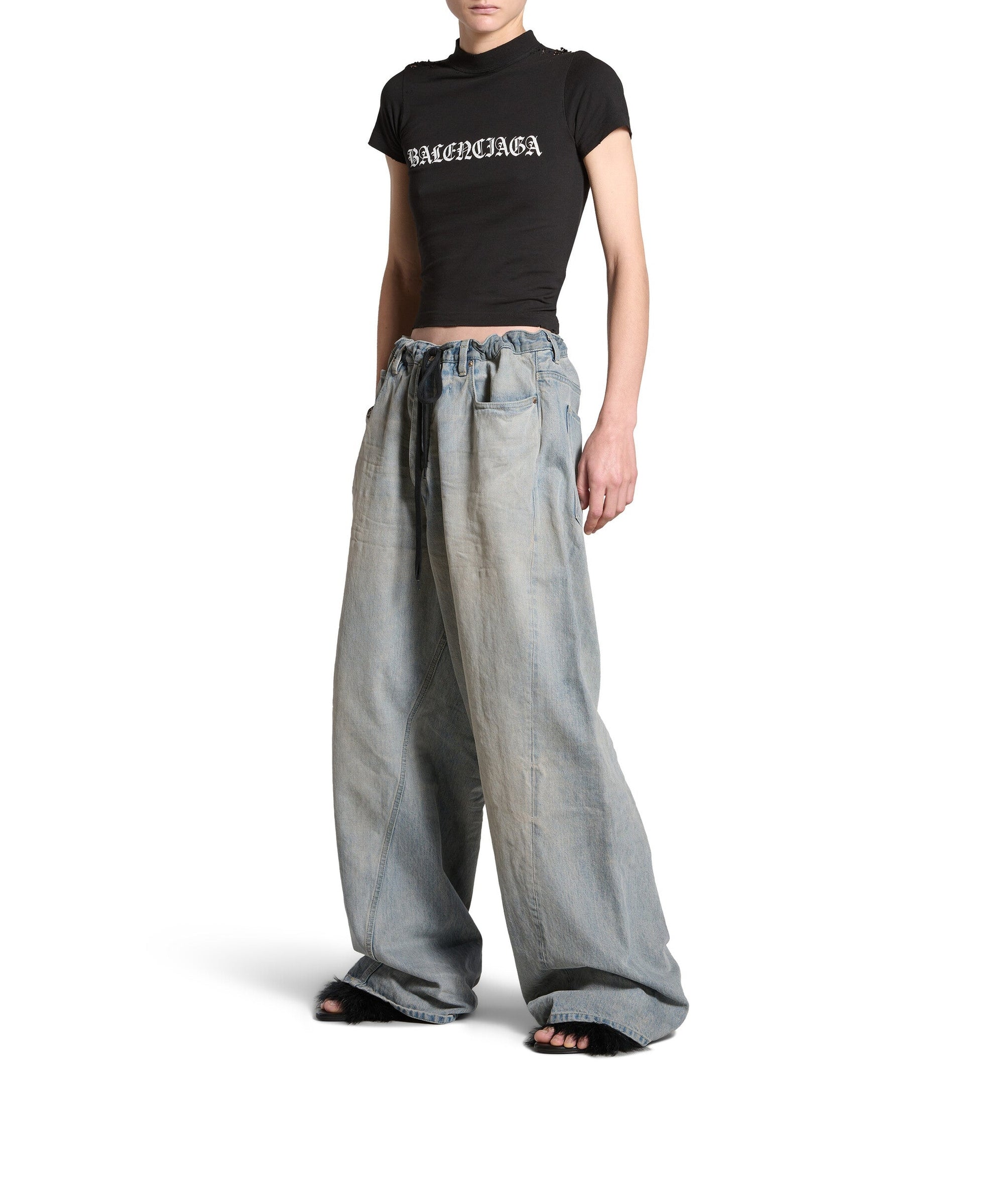 Gothic Type Shrunk T-Shirt - Faded Black & White