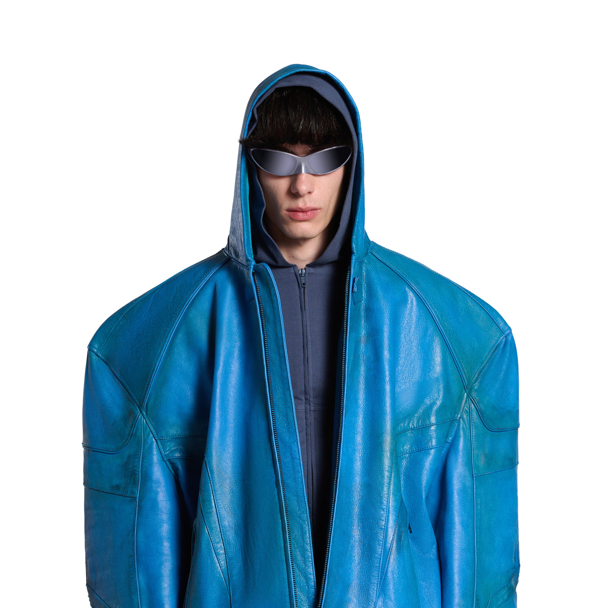 Hooded Biker Jacket - Blue