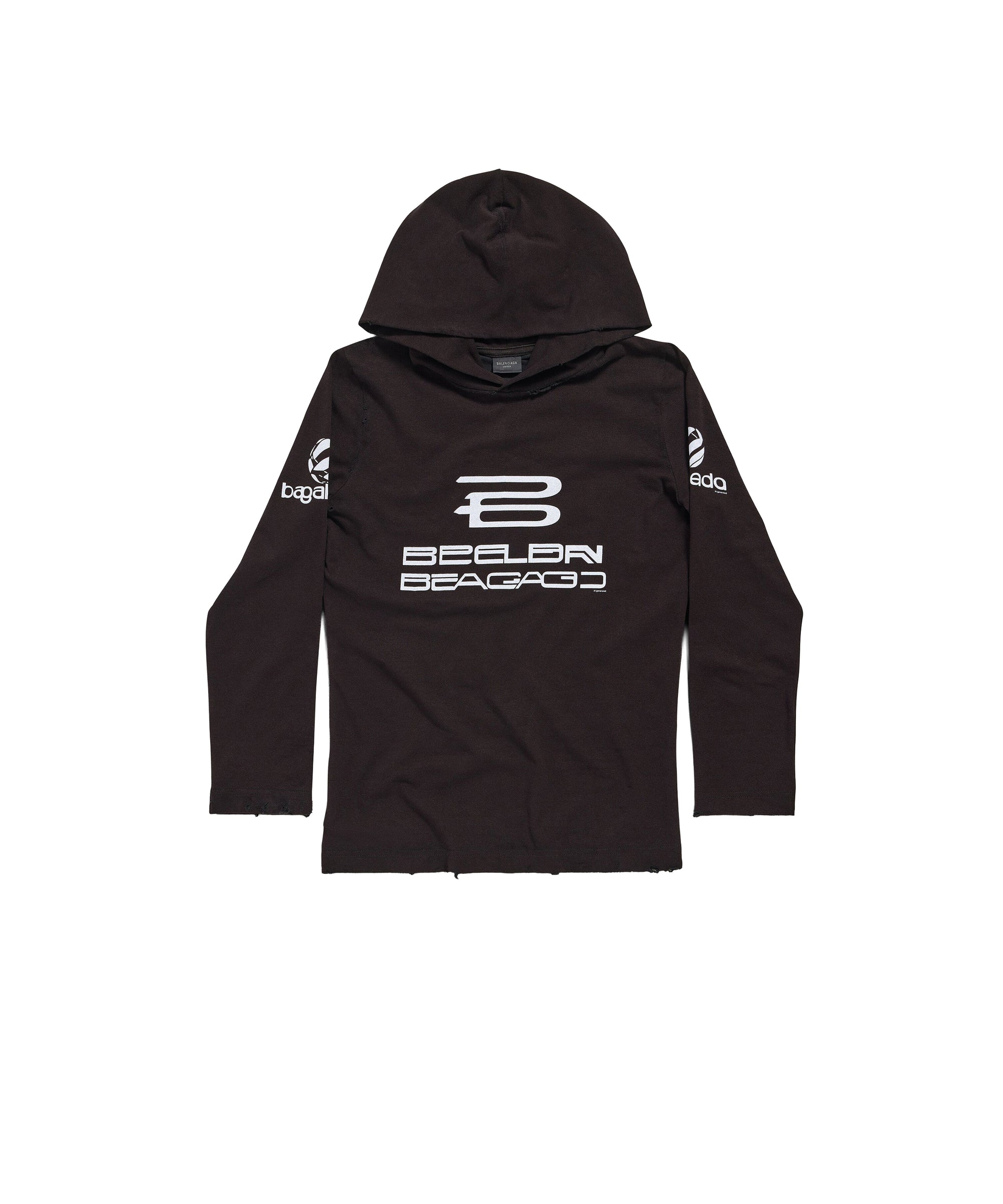 AI Generated Long Sleeve Hooded T-Shirt - Washed Black & White