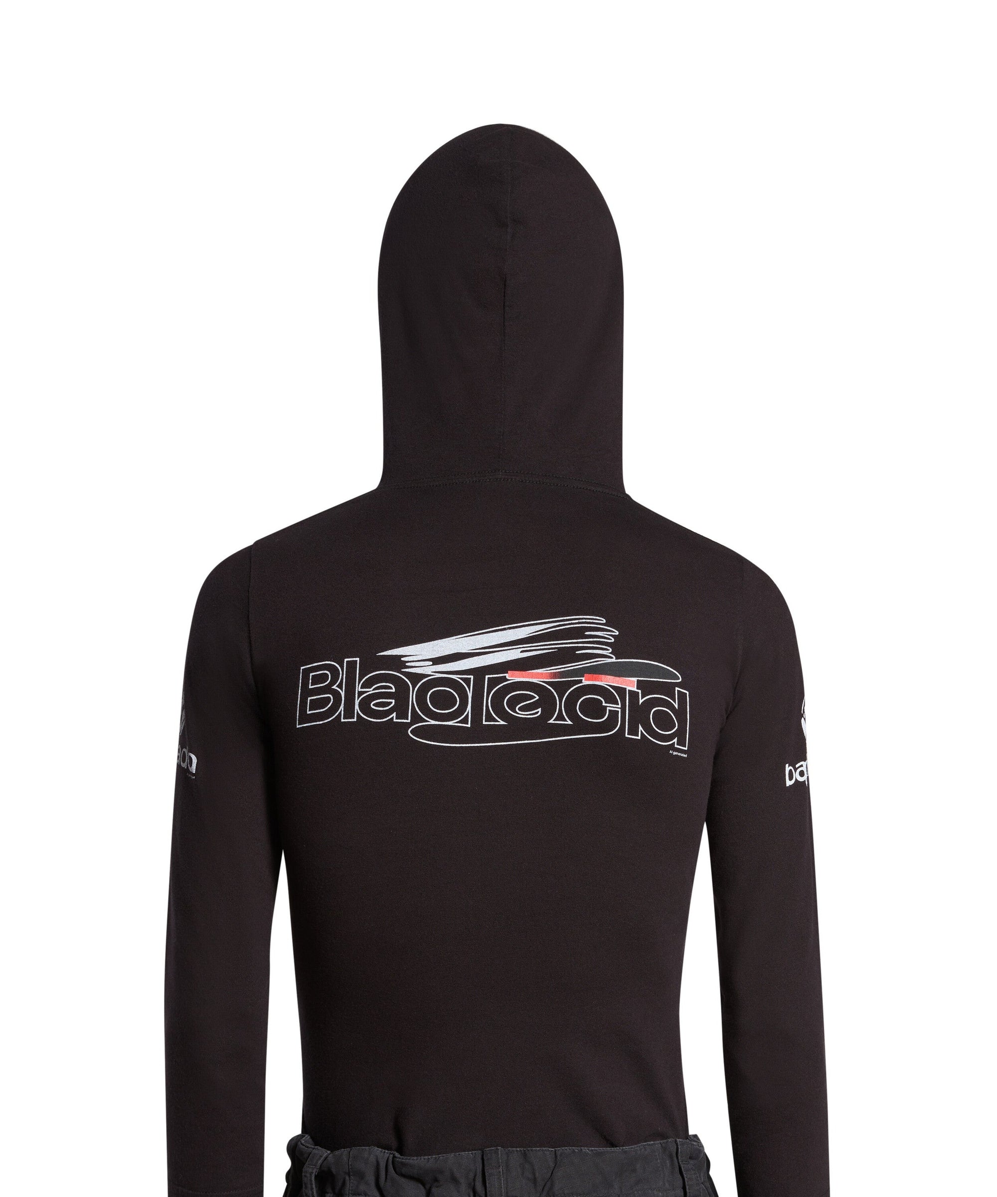 AI Generated Long Sleeve Hooded T-Shirt - Washed Black & White