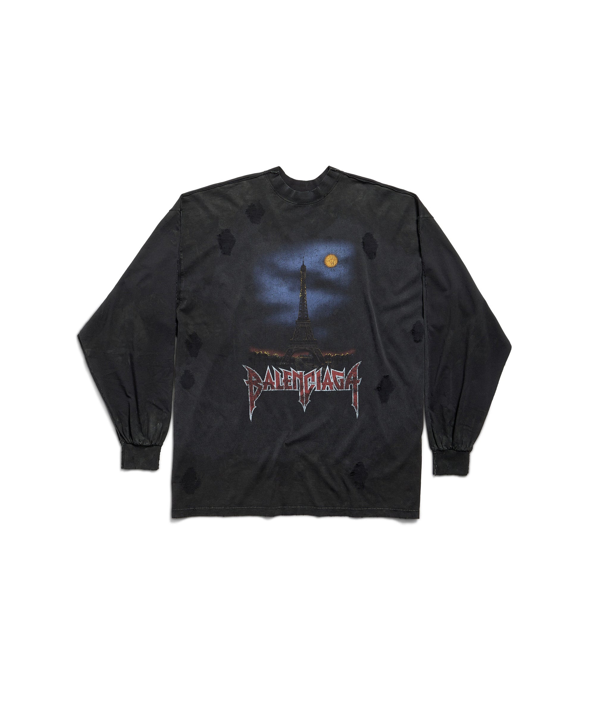 Paris Moon Double Front Long Sleeve T-Shirt Oversized - Wash Black & Wash Black
