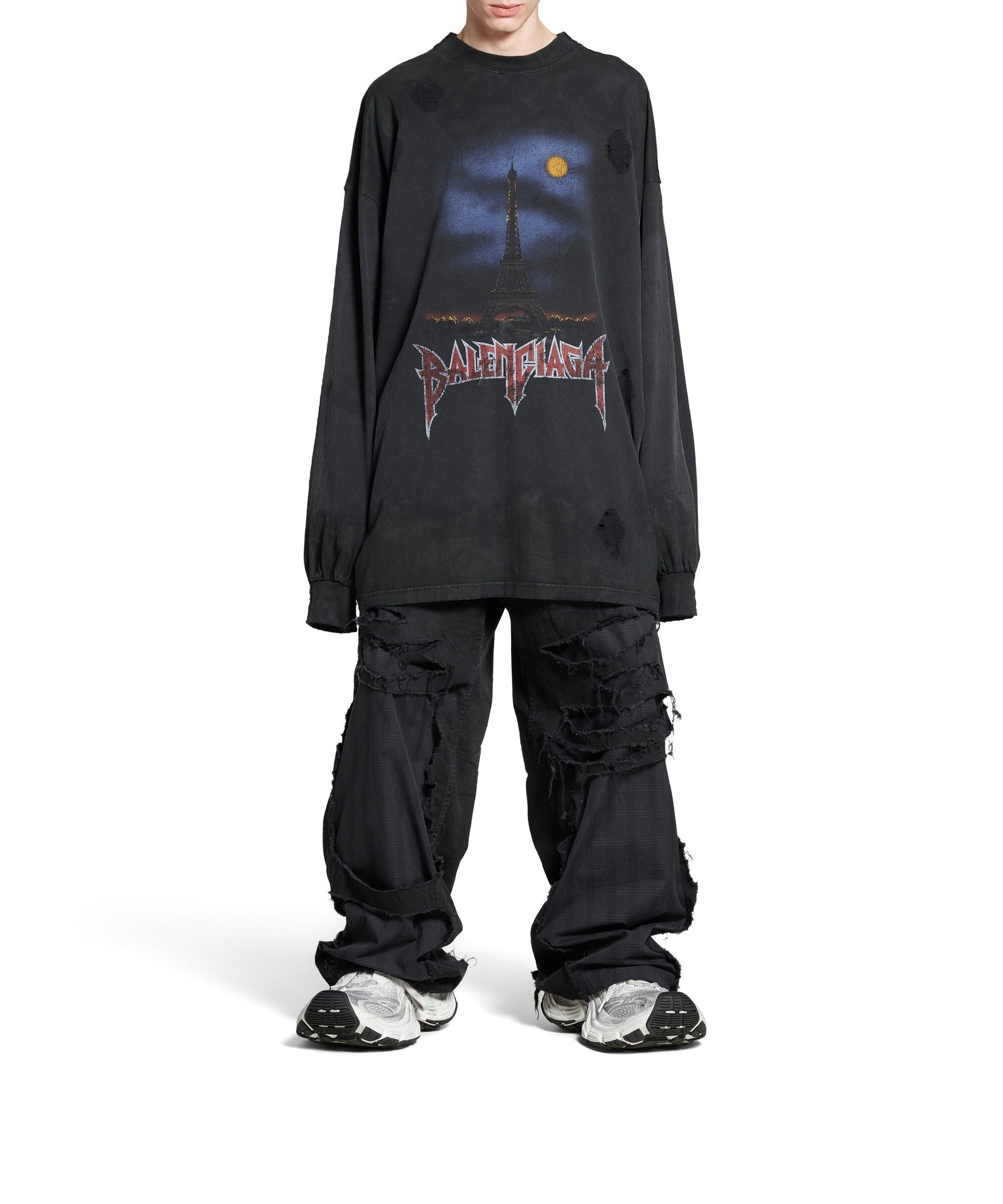 Paris Moon Double Front Long Sleeve T-Shirt Oversized - Wash Black & Wash Black