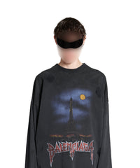 Paris Moon Double Front Long Sleeve T-Shirt Oversized - Wash Black & Wash Black