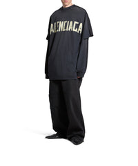 Tape Type Double Front T-Shirt Oversized - Black