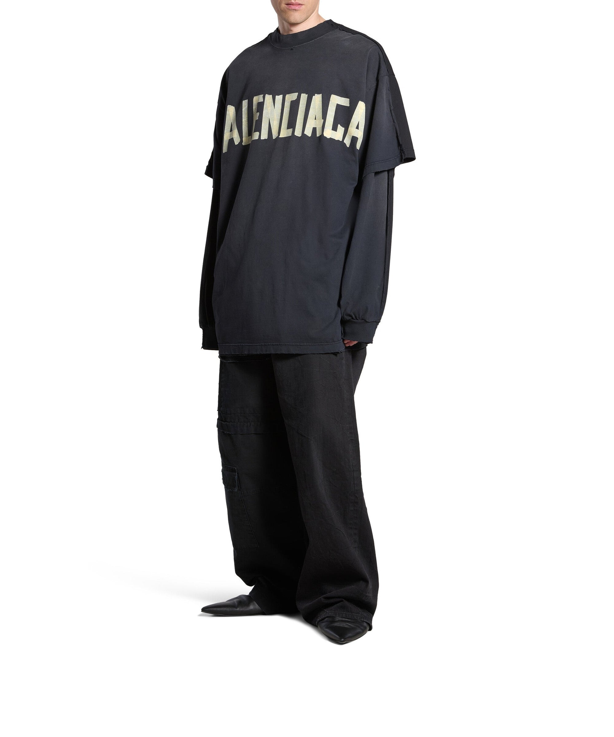 Tape Type Double Front T-Shirt Oversized - Black