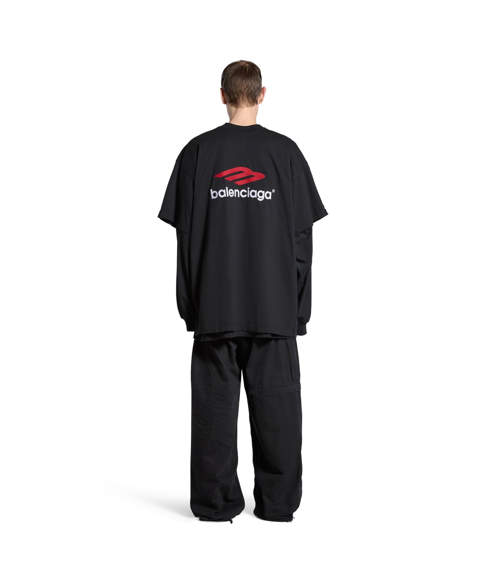 Tape Type Double Front T-Shirt Oversized - Black