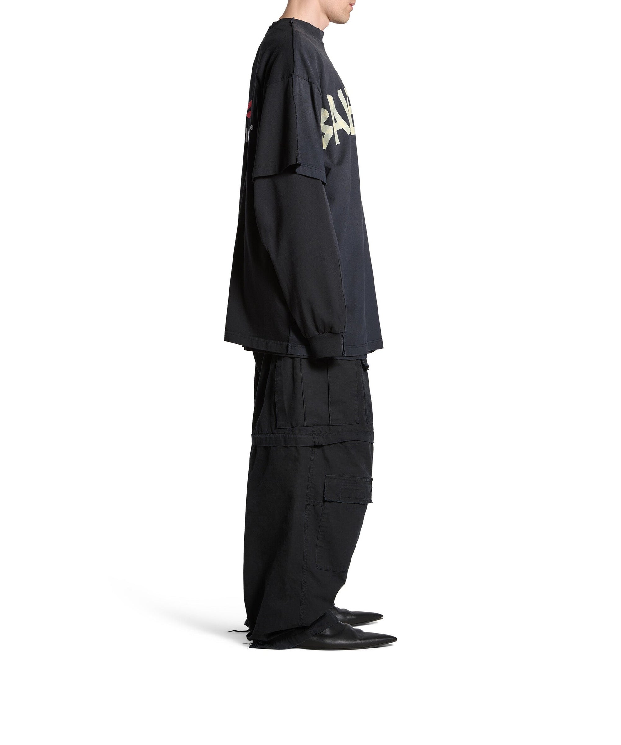 Tape Type Double Front T-Shirt Oversized - Black