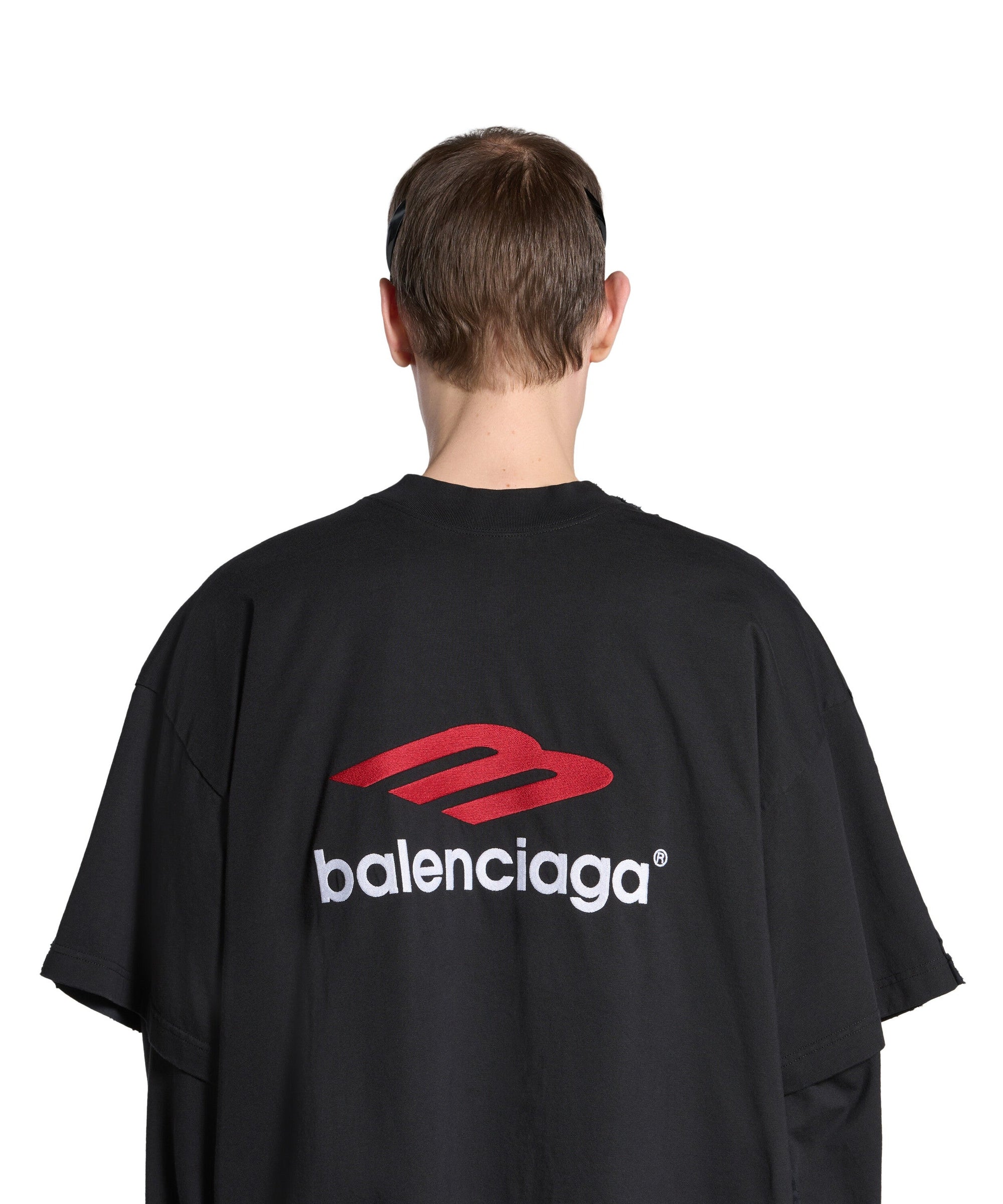 Tape Type Double Front T-Shirt Oversized - Black