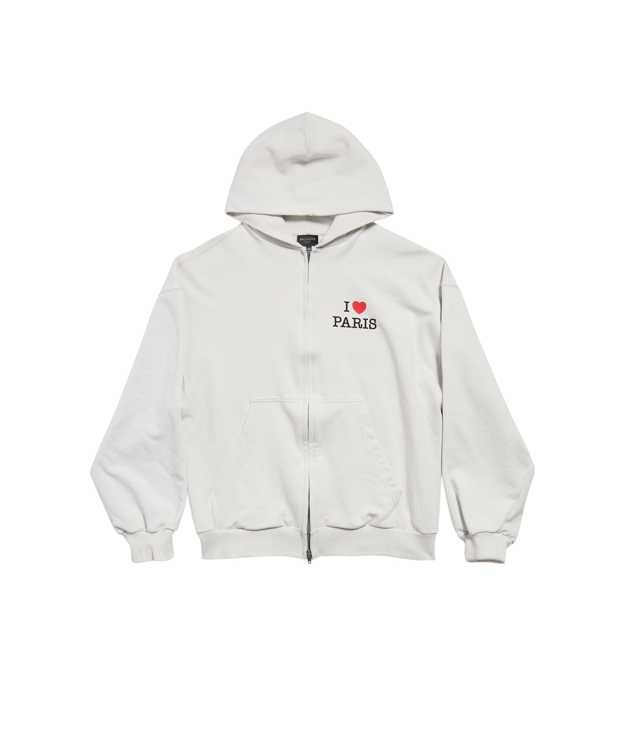 I Love Paris & Balenciaga Zip-Up Hoodie - Dirty White