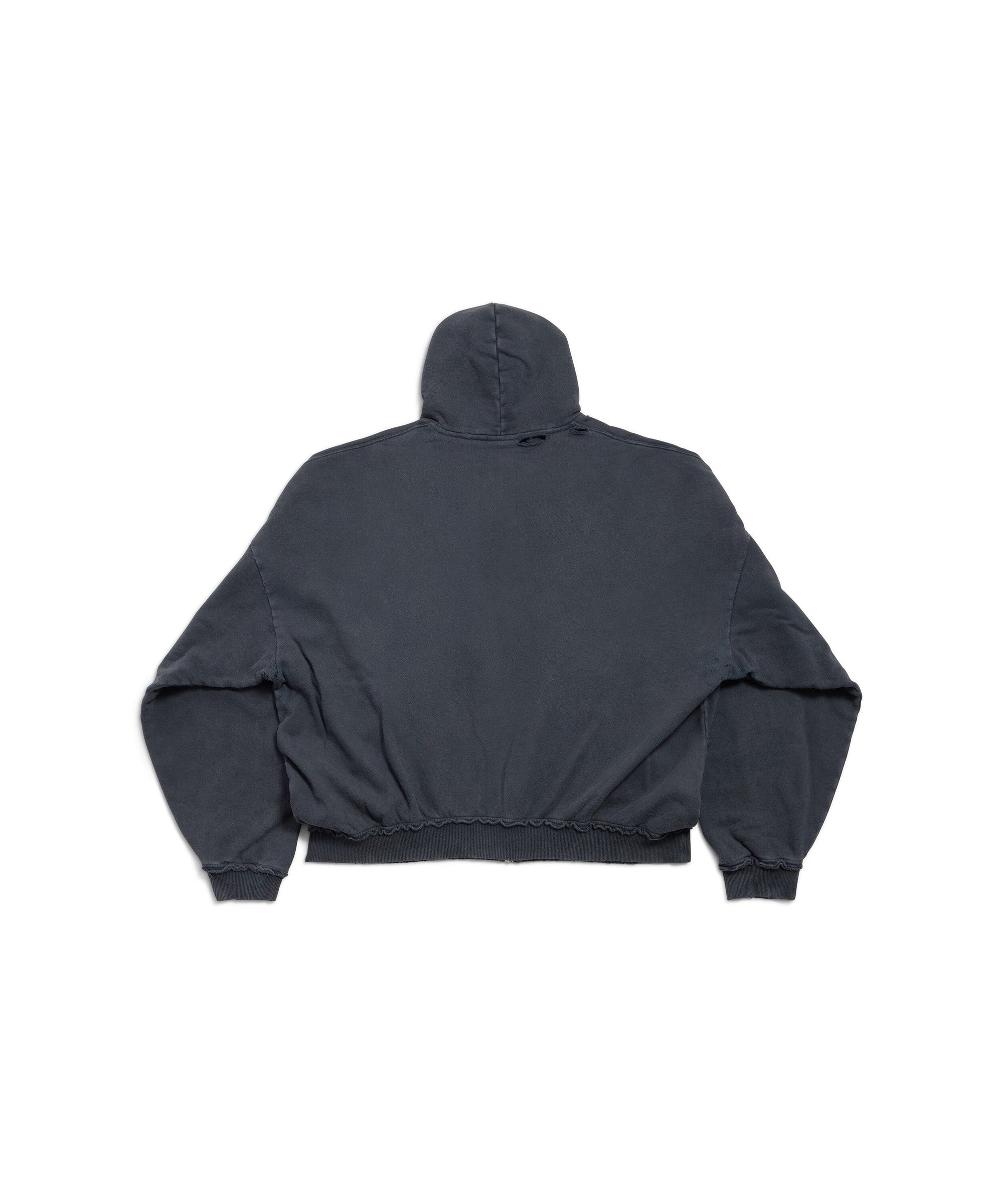 Fashion Designer Pulled Zip-Up Hoodie - Faded Washed Black
