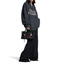 Fashion Designer Pulled Zip-Up Hoodie - Faded Washed Black