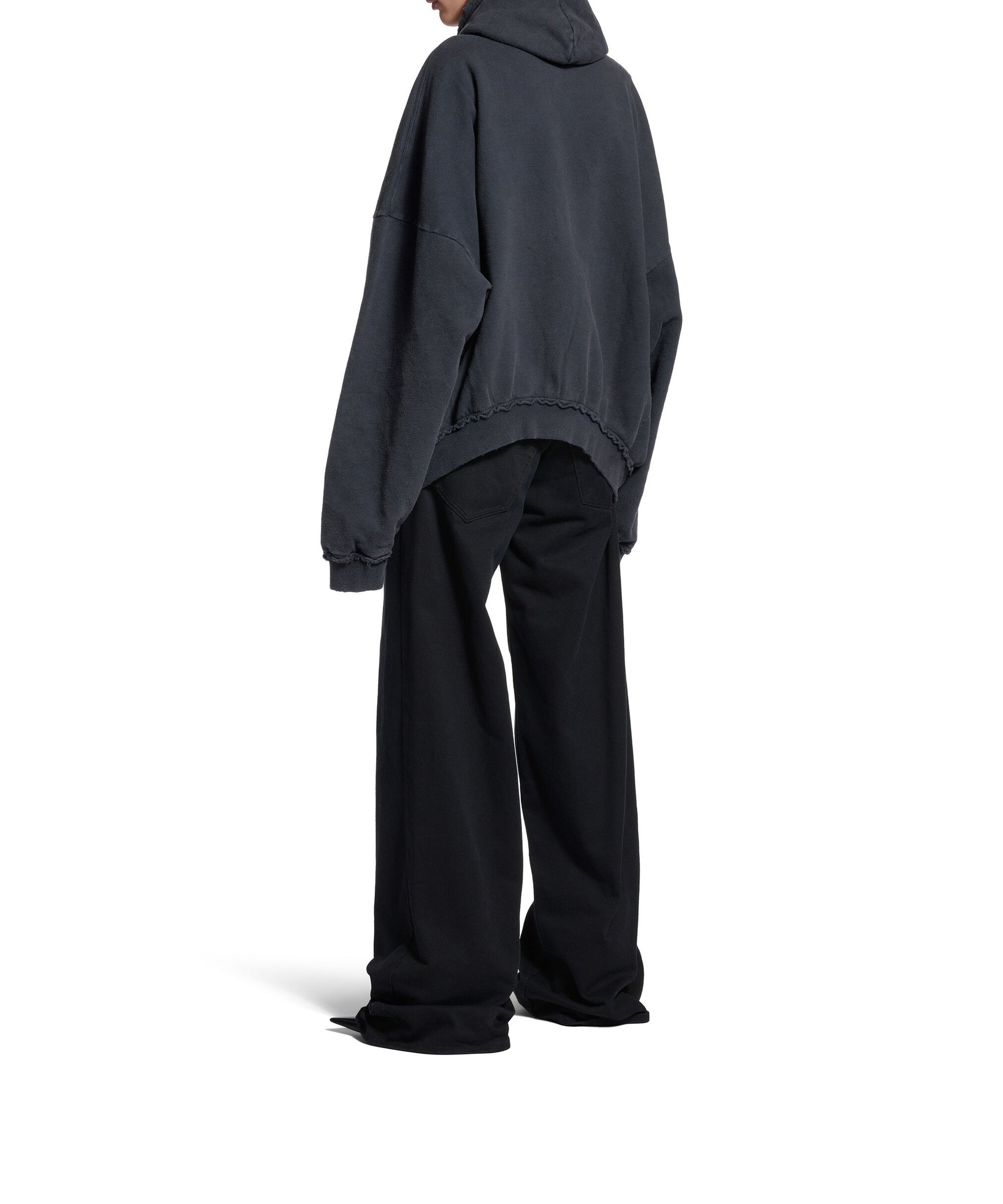 Fashion Designer Pulled Zip-Up Hoodie - Faded Washed Black