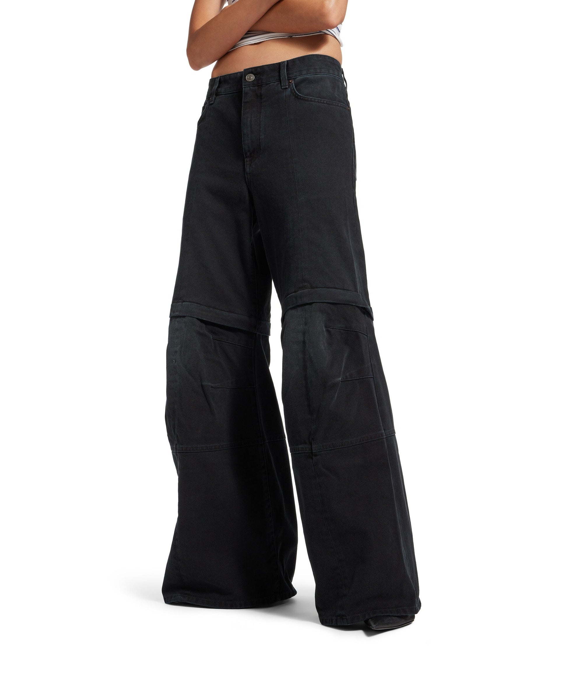 Flared Cargo Pants - Sunbleached Black