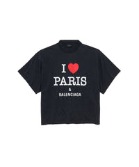 I Love Paris & Balenciaga Cropped T-Shirt Oversized - Faded Washed Black