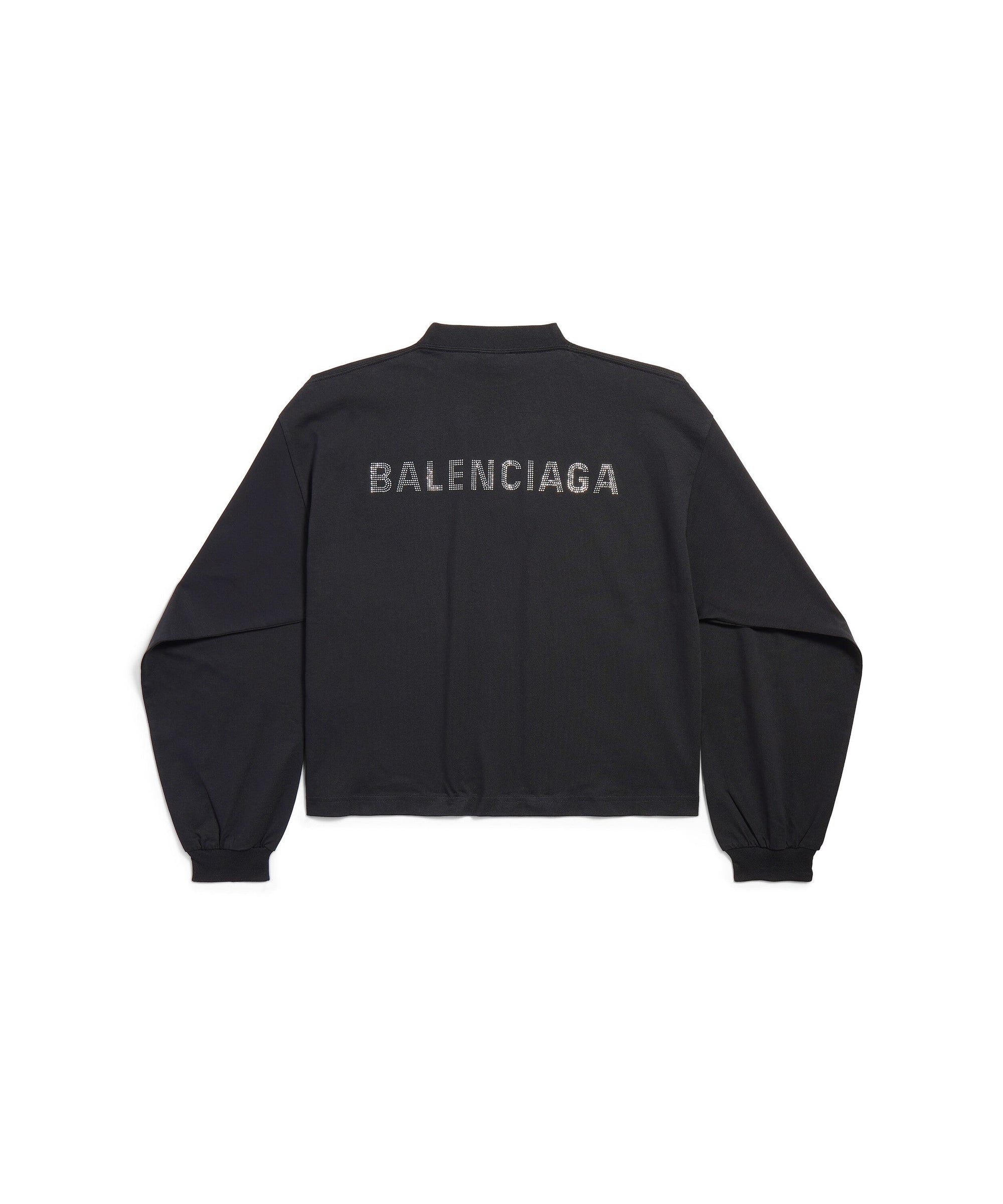 Balenciaga Back Strass Cropped Long Sleeve T-Shirt - Black