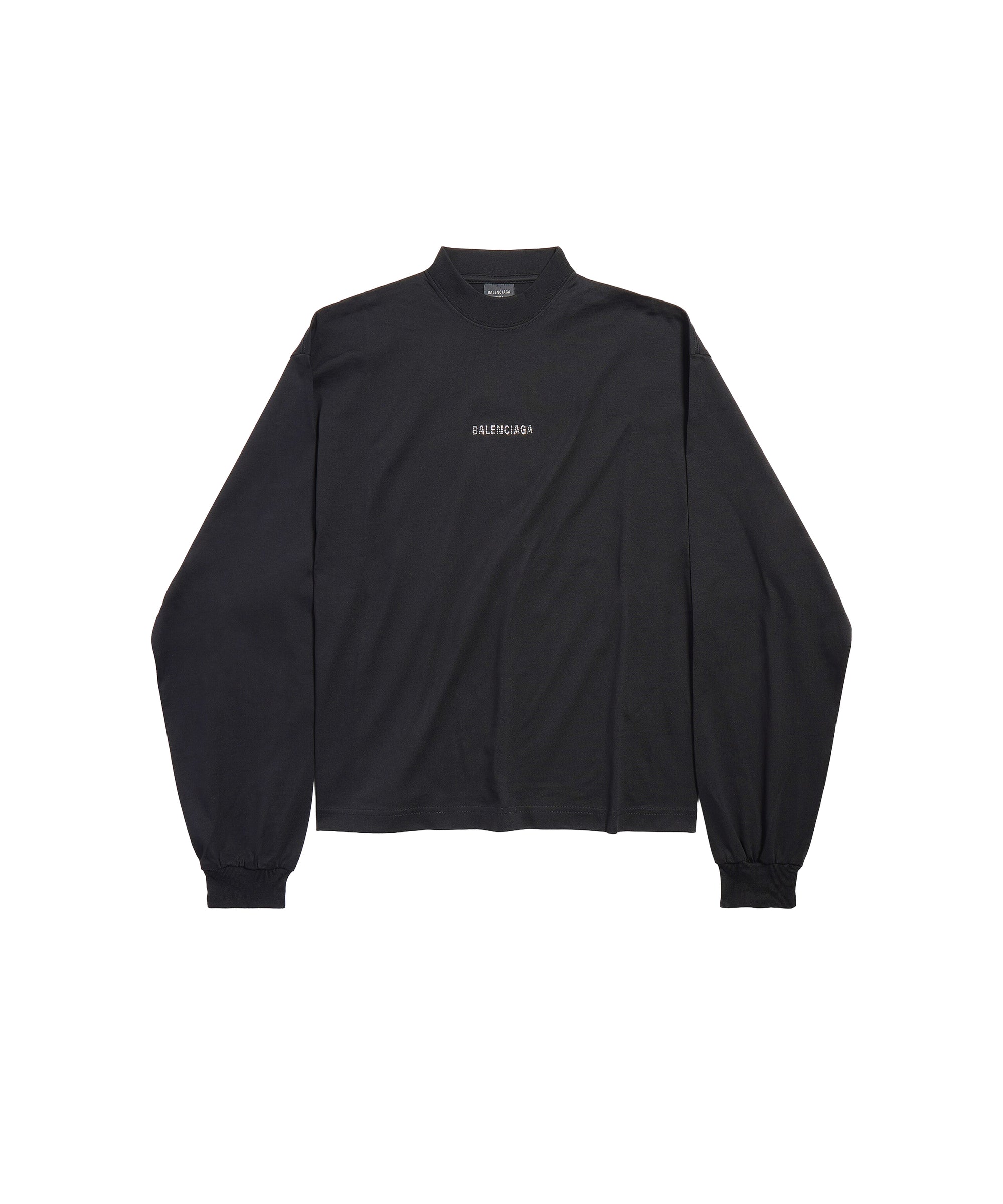 Balenciaga Back Strass Cropped Long Sleeve T-Shirt - Black