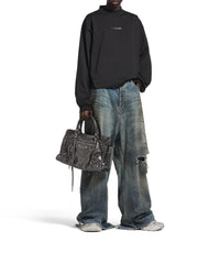 Balenciaga Back Strass Cropped Long Sleeve T-Shirt - Black