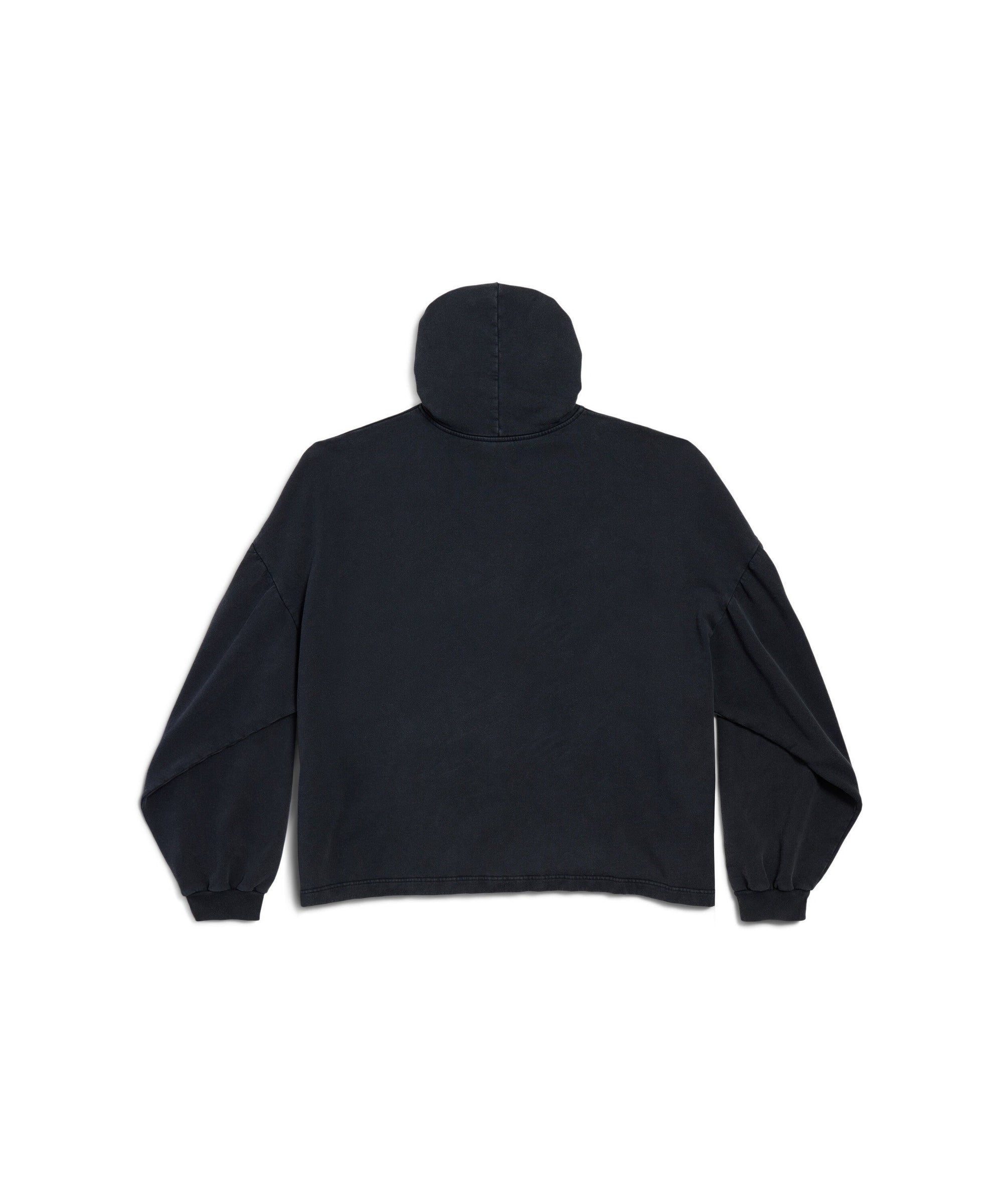I Love Paris & Balenciaga Cropped Hoodie Oversized - Faded Washed Black